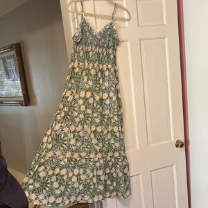 Smocked Green Floral Maxi Dress with Adjustable Straps